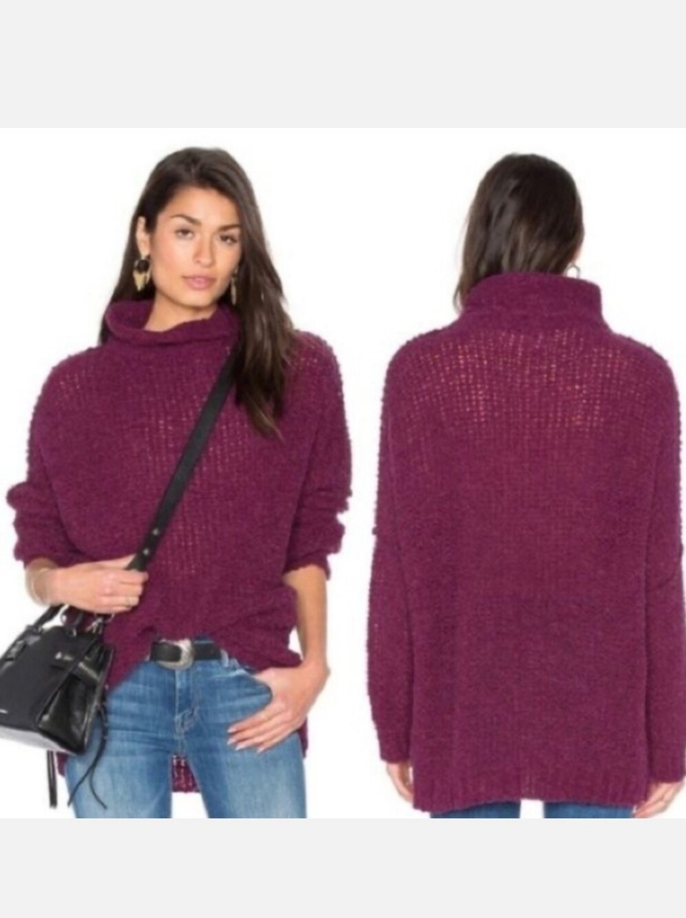 FREE PEOPLE She's All That Alpaca Burgundy Maroon Sweater Cowl Neck Womens Small